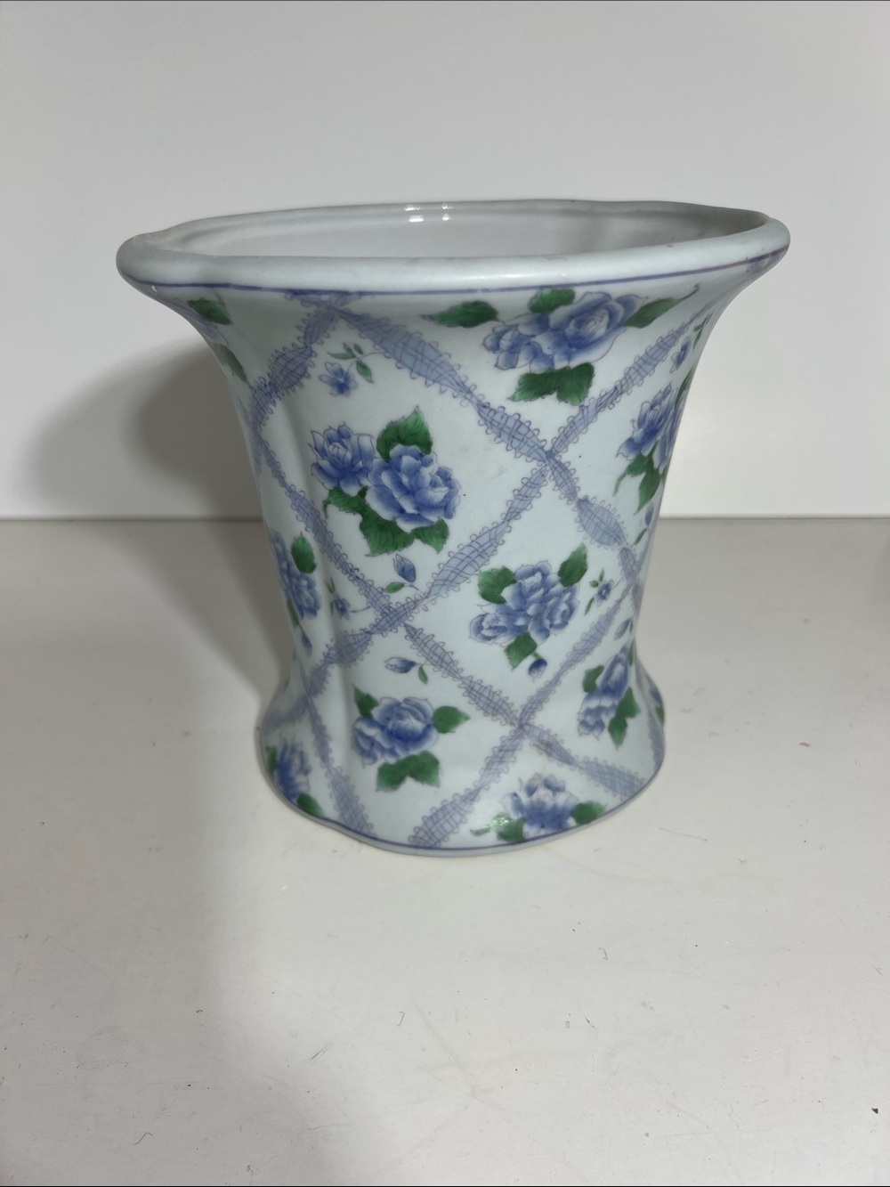 Blue Rose Pattern Ceramic Vase - Home Accents